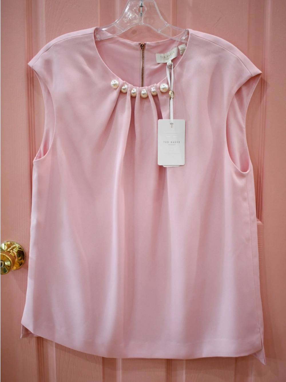 Ted Baker Blush Pink Sleeveless Pearl Trim Blouse - Picture 3 of 7